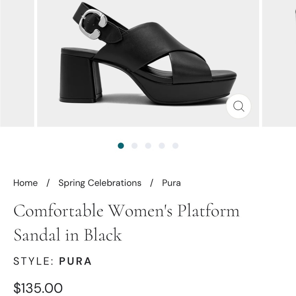 Pur Black Leather Platform Slingback Sandals